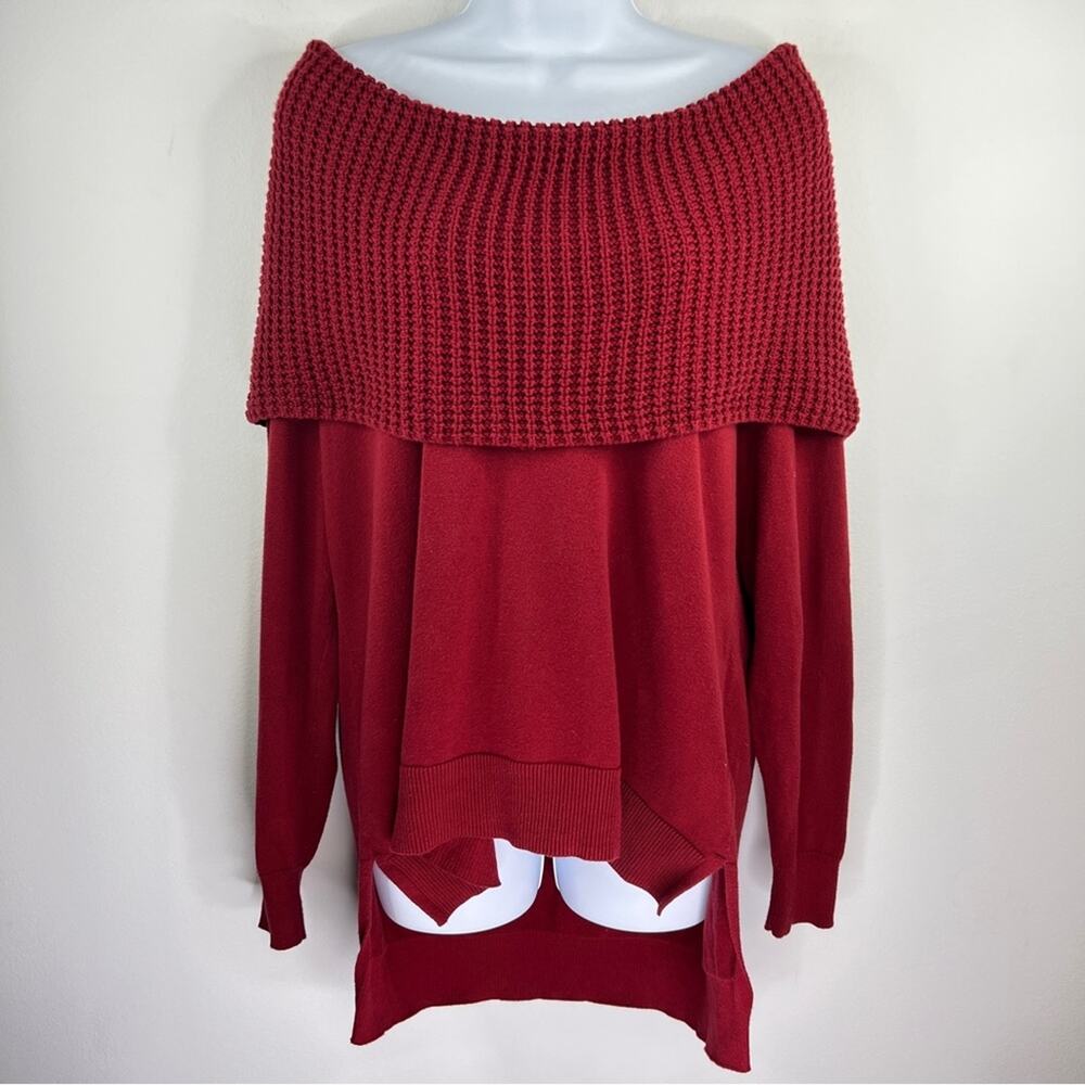 Michael Kors Red Chunky Knit Off The Shoulder Sweater Size 0X High Low Top